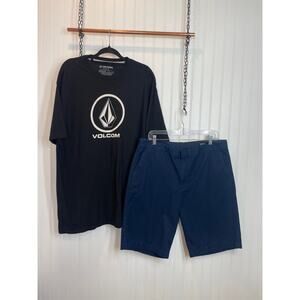 Volcom Black Crew neck Tee Shirt - Claiborne Cotton Shorts Bundle Size 36 XL